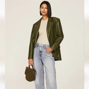 NWT BLANK NYC MONEY MAKER OLIVE GREEN FAUX LEATHER BLAZER SIZE MEDIUM